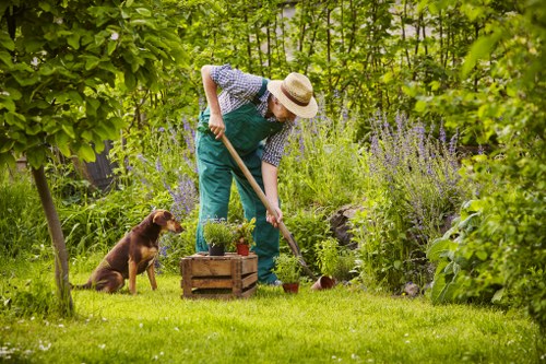 Gardener preparing a tidy residential garden during an agreed service